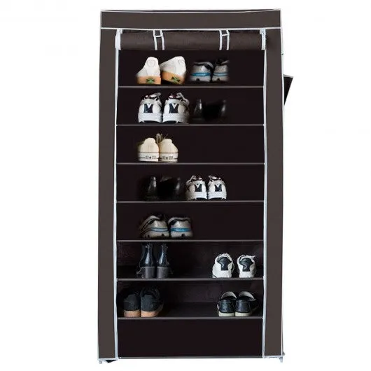 10 Tier 27 Pair Space Saving Shoe Tower Rack with Fabric Cover-Brown