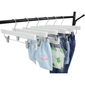 11.8'' White Wooden Pants Skirt Hangers For Kids Baby Toddler Children, Extra Th