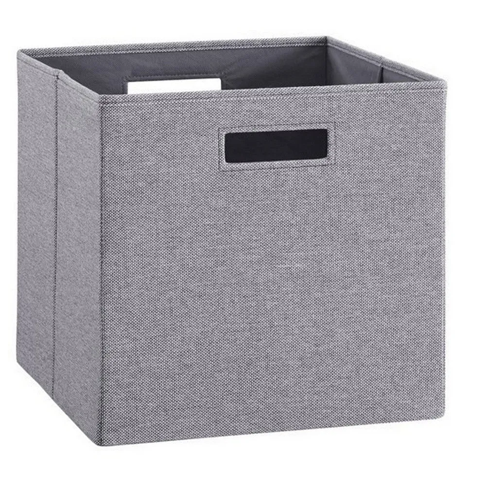 13, 11 Inch Fabric Draped Foldable Storage Bin, Cutout Handles, Set of 2, Gray By Linon Home Decor