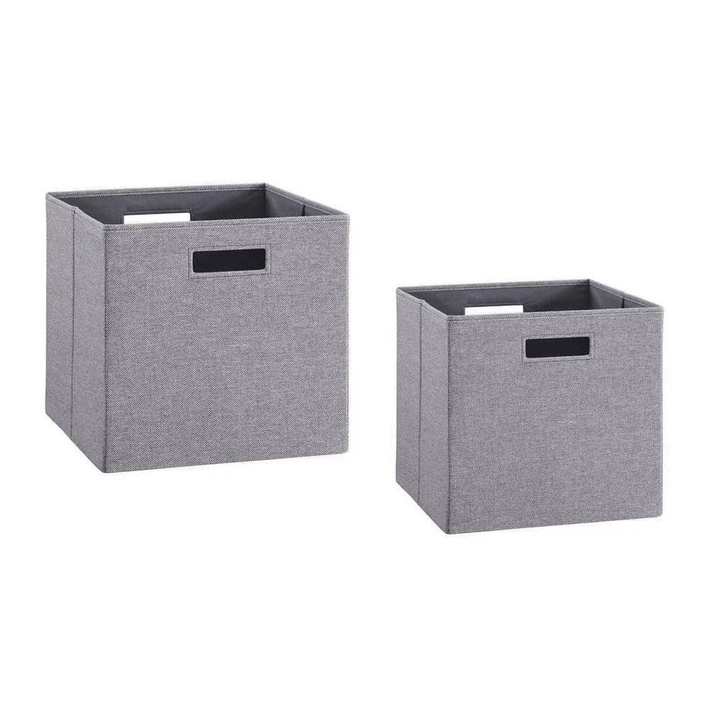 13, 11 Inch Fabric Draped Foldable Storage Bin, Cutout Handles, Set of 2, Gray By Linon Home Decor