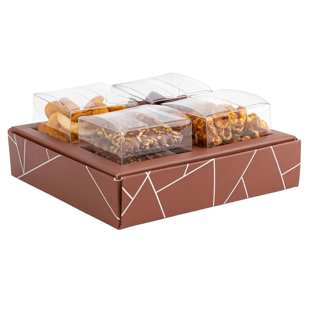 4 Square Shaped Clear Boxes With Square Tray Brown 5.4" X 5.45" X 1.2" 12 Pack