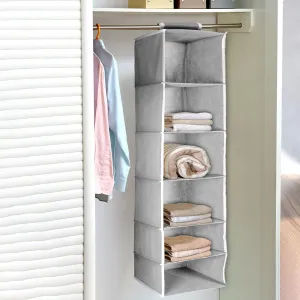 6741 Non-Woven Fabric Cloth 6 Selves Hanging Storage Wardrobe Organizer with PVC Zippered Closure 6 Layers Chain Cloth