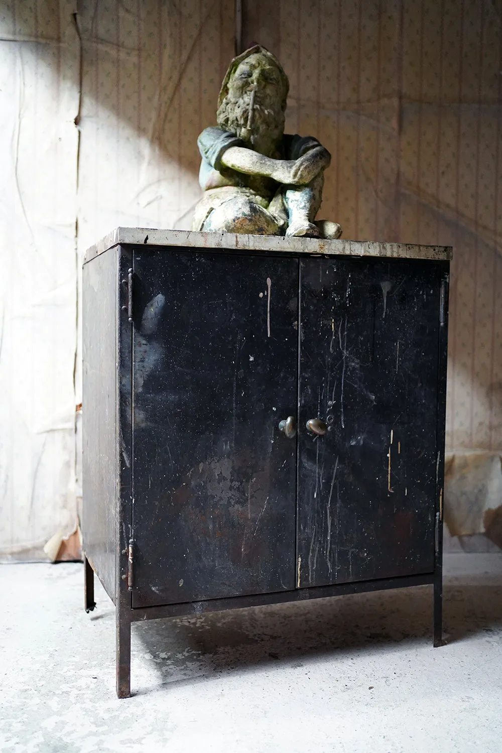 A Black Painted Steel Industrial Factory Side Cabinet c.1940-60