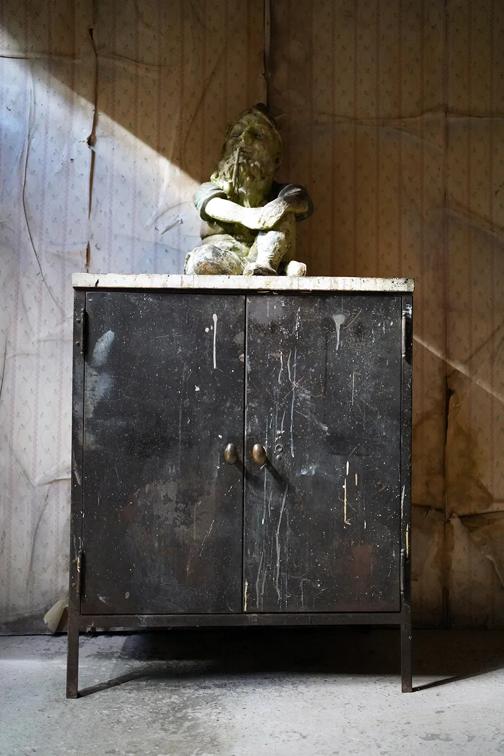 A Black Painted Steel Industrial Factory Side Cabinet c.1940-60