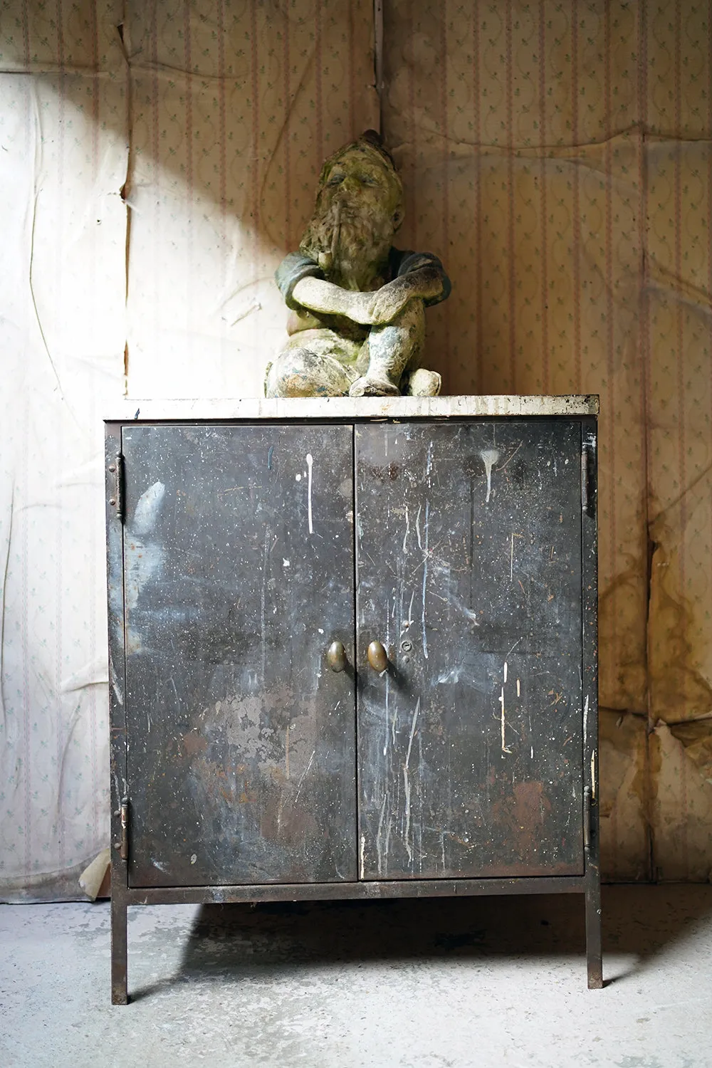 A Black Painted Steel Industrial Factory Side Cabinet c.1940-60