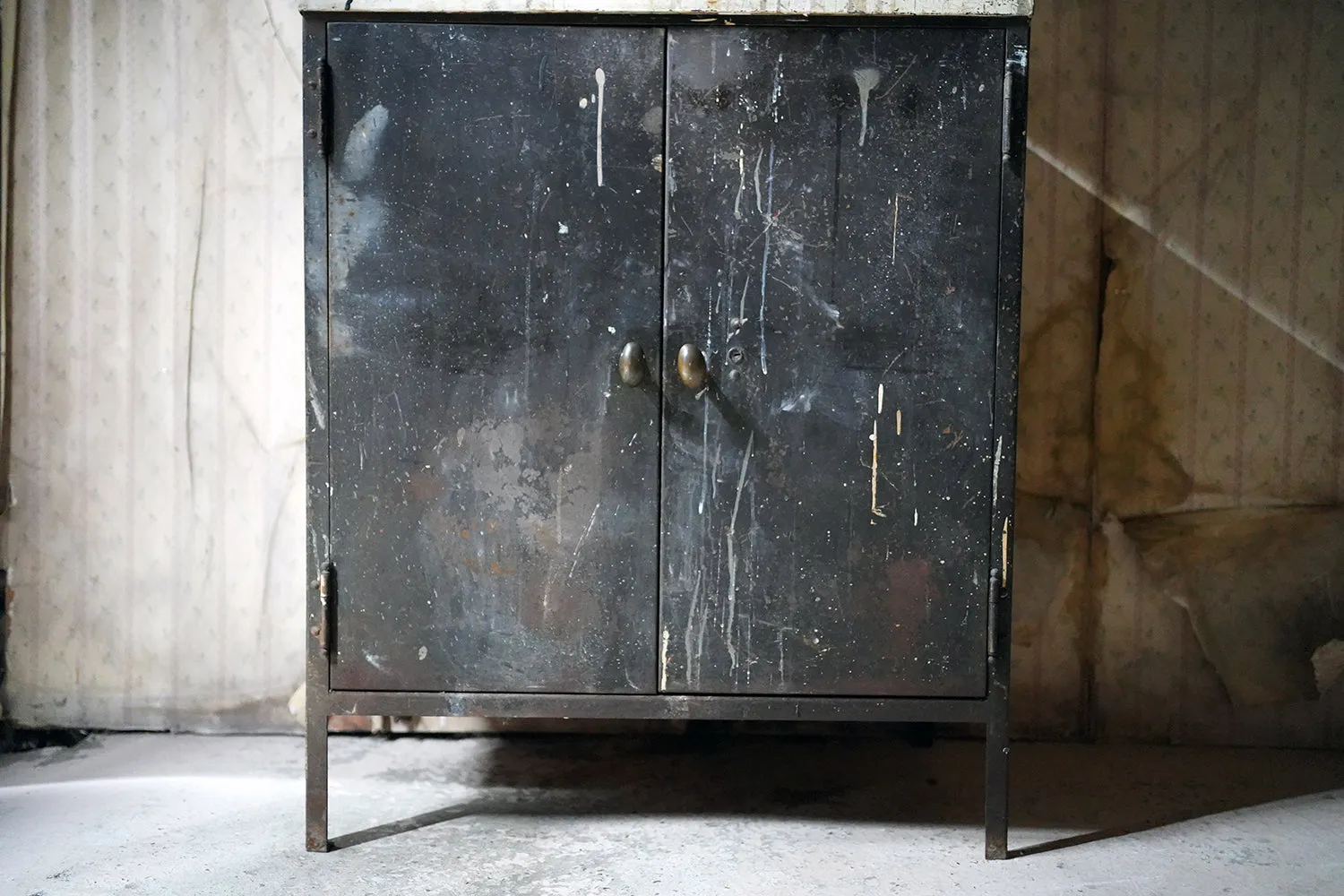 A Black Painted Steel Industrial Factory Side Cabinet c.1940-60