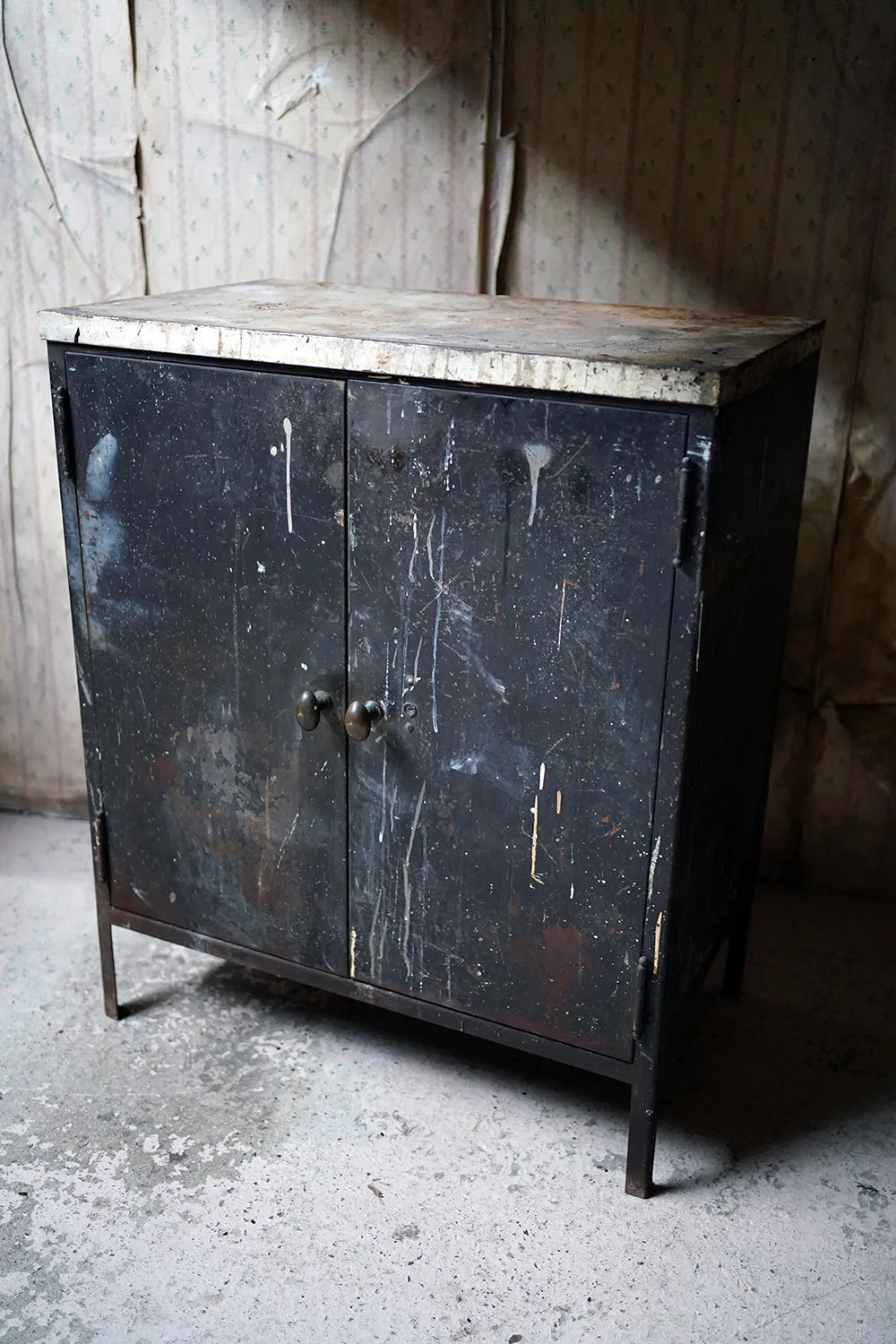 A Black Painted Steel Industrial Factory Side Cabinet c.1940-60