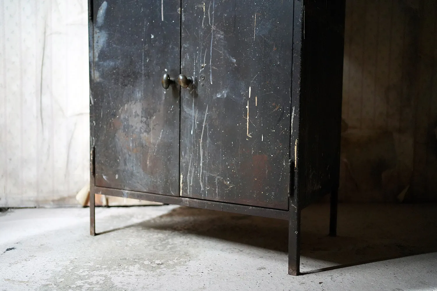 A Black Painted Steel Industrial Factory Side Cabinet c.1940-60