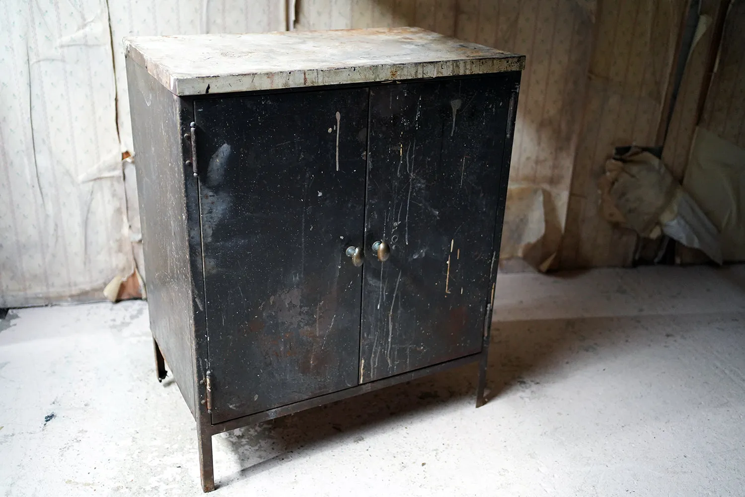 A Black Painted Steel Industrial Factory Side Cabinet c.1940-60