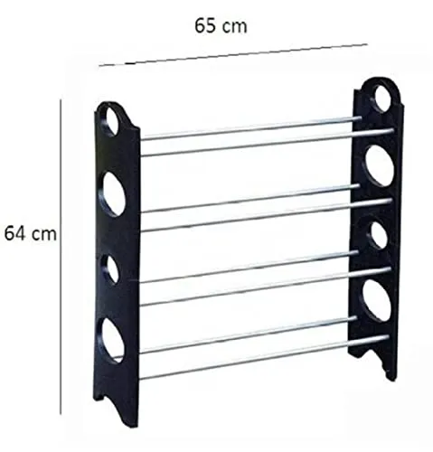 AKSUTI Multipurpose 4 Shelves Shoe Rack, Foldable,12 Pairs, Metal & Plastic (Rustproof, Black)| Multipurpose Portable Plastic Rack Shoes/Books/Clothes/Toys etc Easy to Assemble