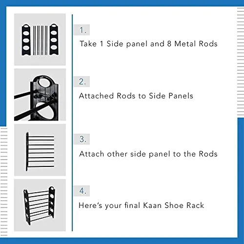 AKSUTI Multipurpose 4 Shelves Shoe Rack, Foldable,12 Pairs, Metal & Plastic (Rustproof, Black)| Multipurpose Portable Plastic Rack Shoes/Books/Clothes/Toys etc Easy to Assemble