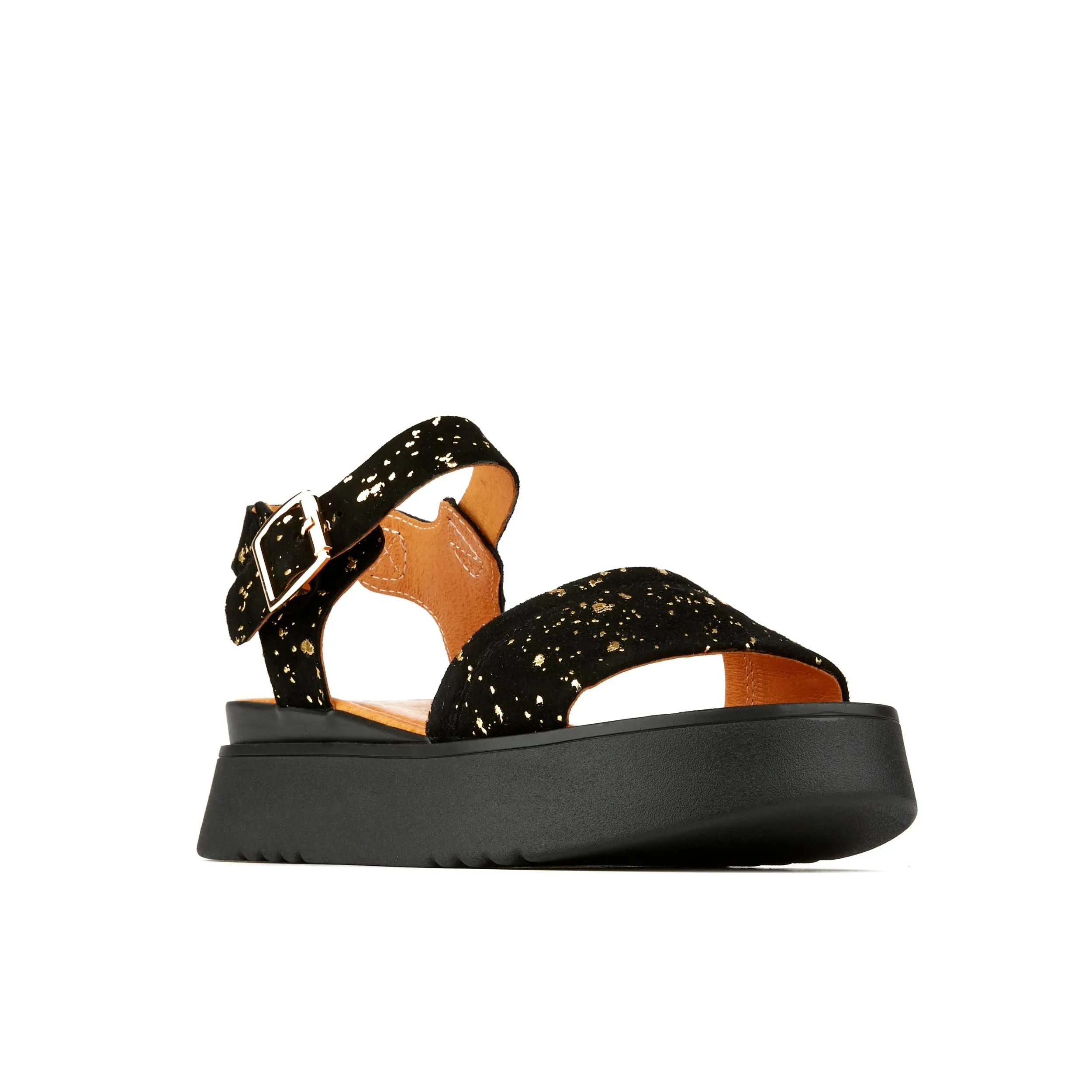 Amalfi - Black Gold Drops - Women's 1.3 inch flatform strappy leather chunky sandal