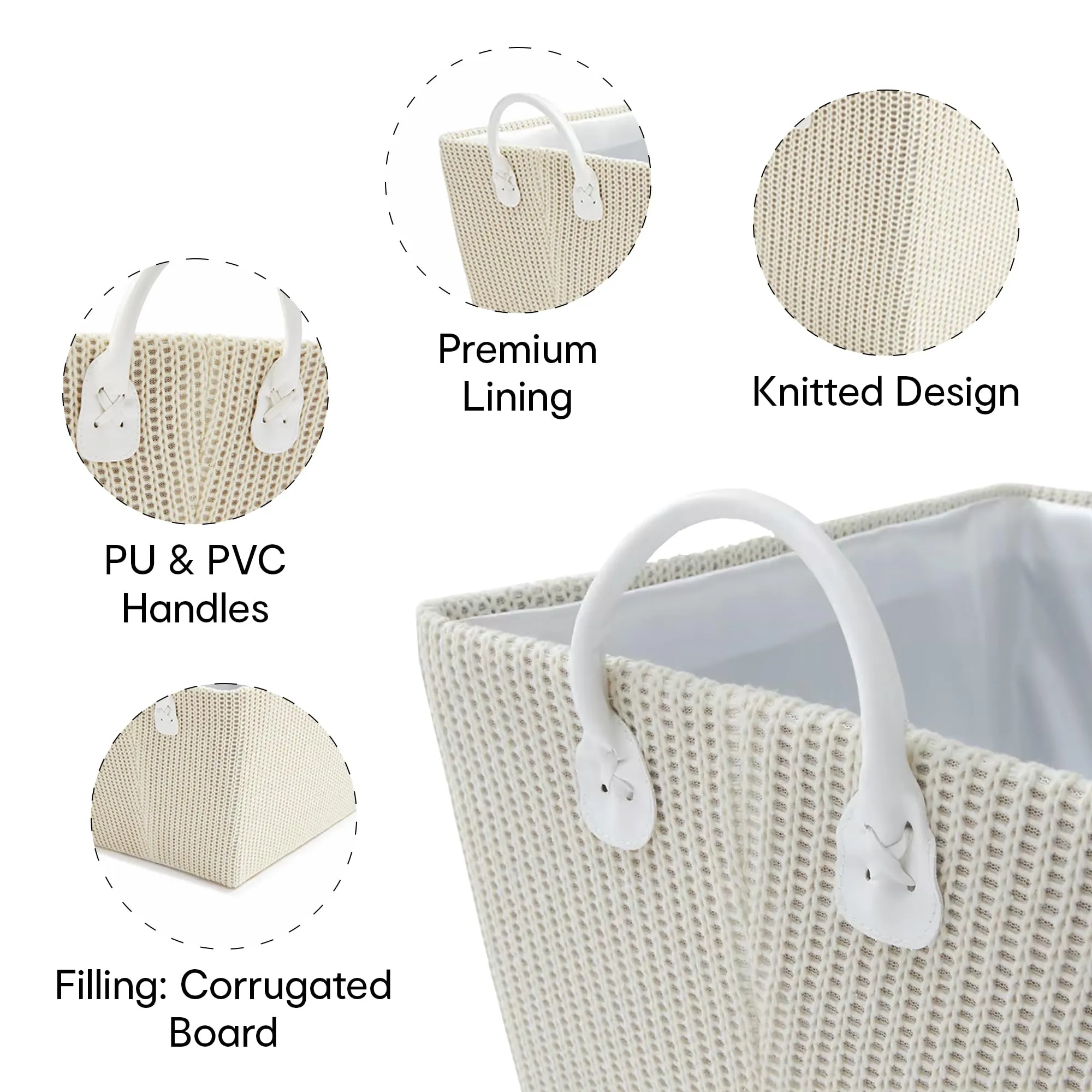 Anko Tapered Rectangle Knitted Storage Basket with Built-in Handles | Multi-Purpose Storage with Handle for Living Room Bathroom Laundry & Toys|Decorative Living Room, Bedroom, Closet