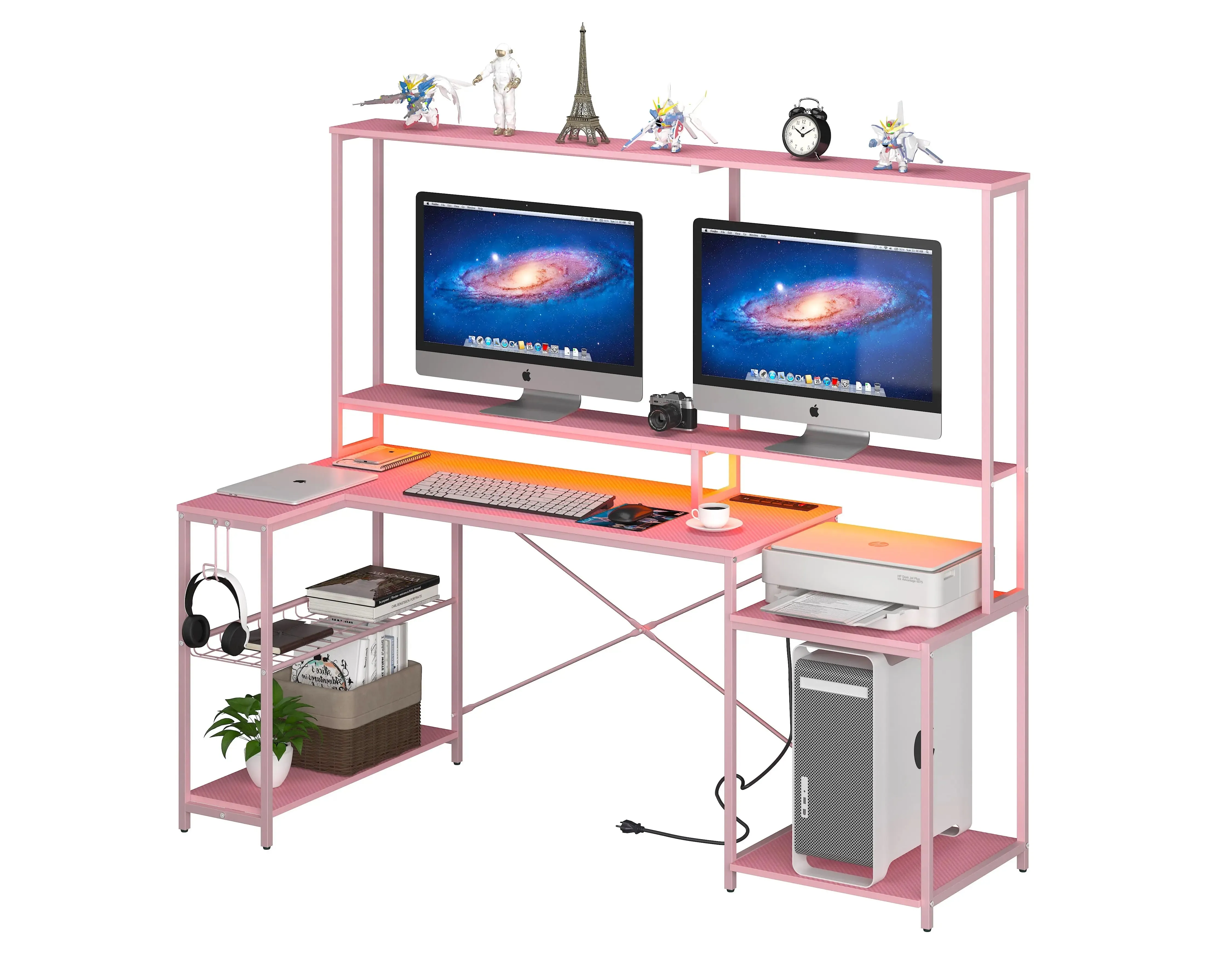 Bestier 71.5 Inch L-Shaped Computer Desk with Power Outlets