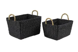 BLACK BANANA LEAF ECLECTIC STORAGE BASKET