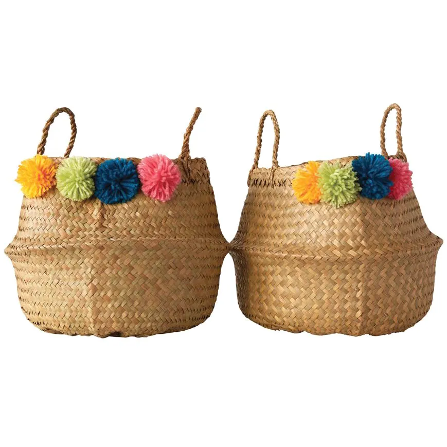 Boho Moroccan Pom Pom Storage Baskets - Set of 2