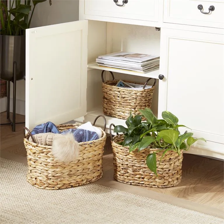 BROWN METAL HANDMADE STORAGE BASKET WITH METAL HANDLES