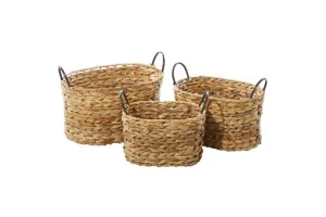 BROWN METAL HANDMADE STORAGE BASKET WITH METAL HANDLES