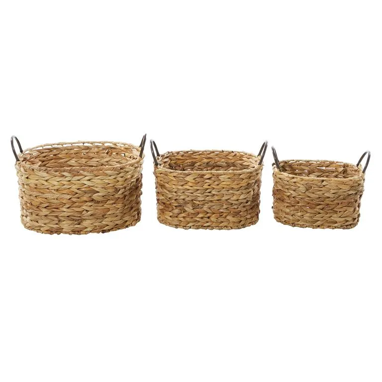 BROWN METAL HANDMADE STORAGE BASKET WITH METAL HANDLES