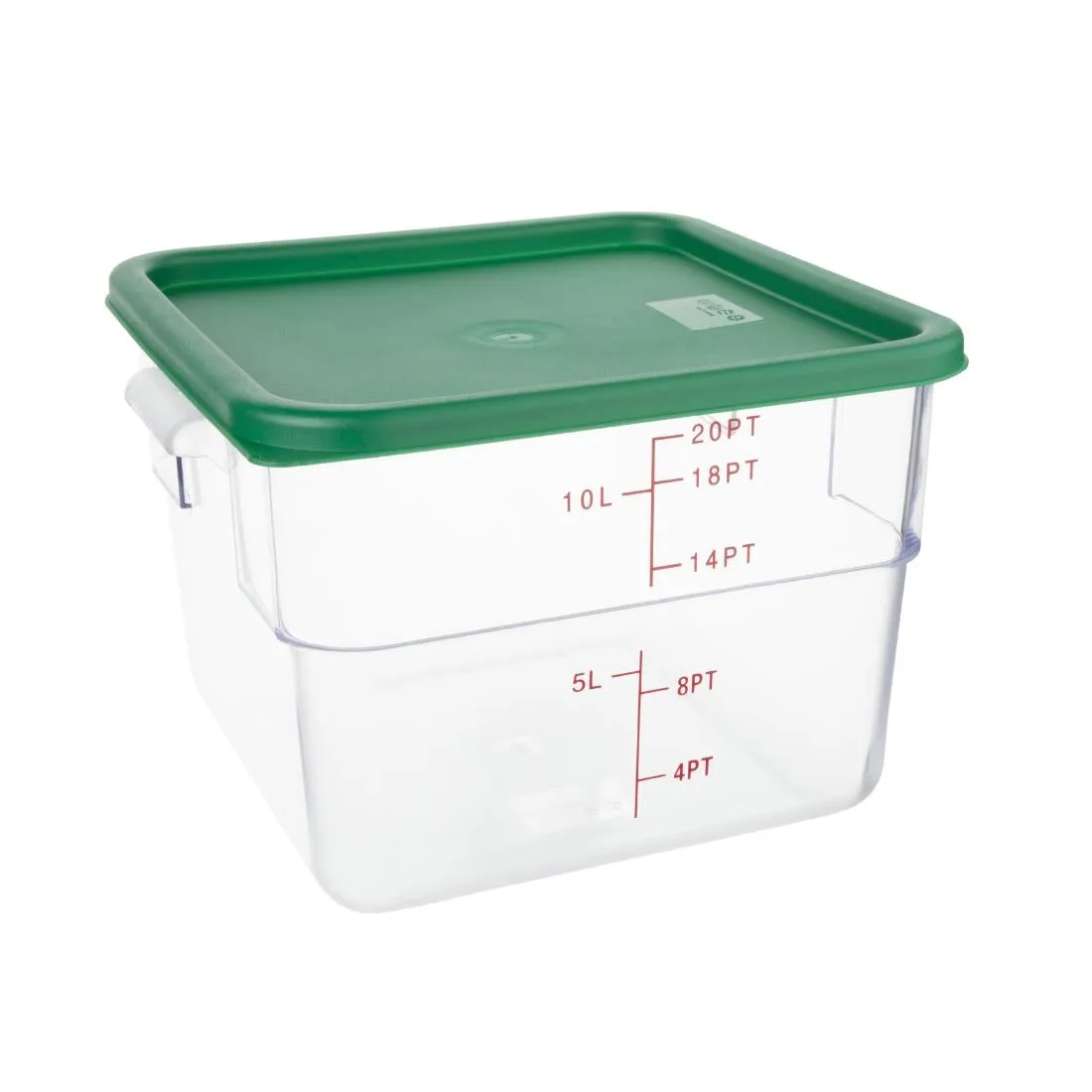 CF048 Vogue Polycarbonate Square Food Storage Container Lid Green Large