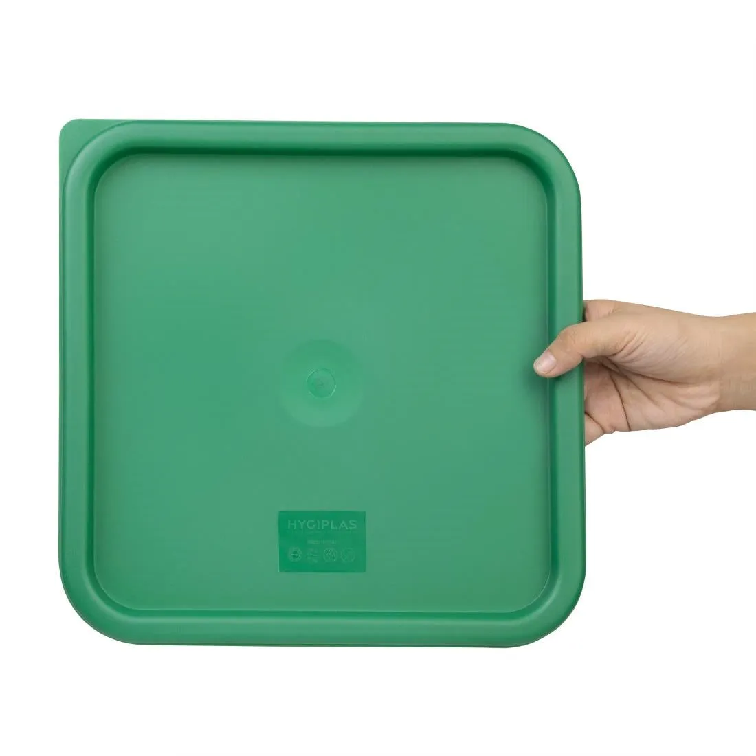 CF048 Vogue Polycarbonate Square Food Storage Container Lid Green Large