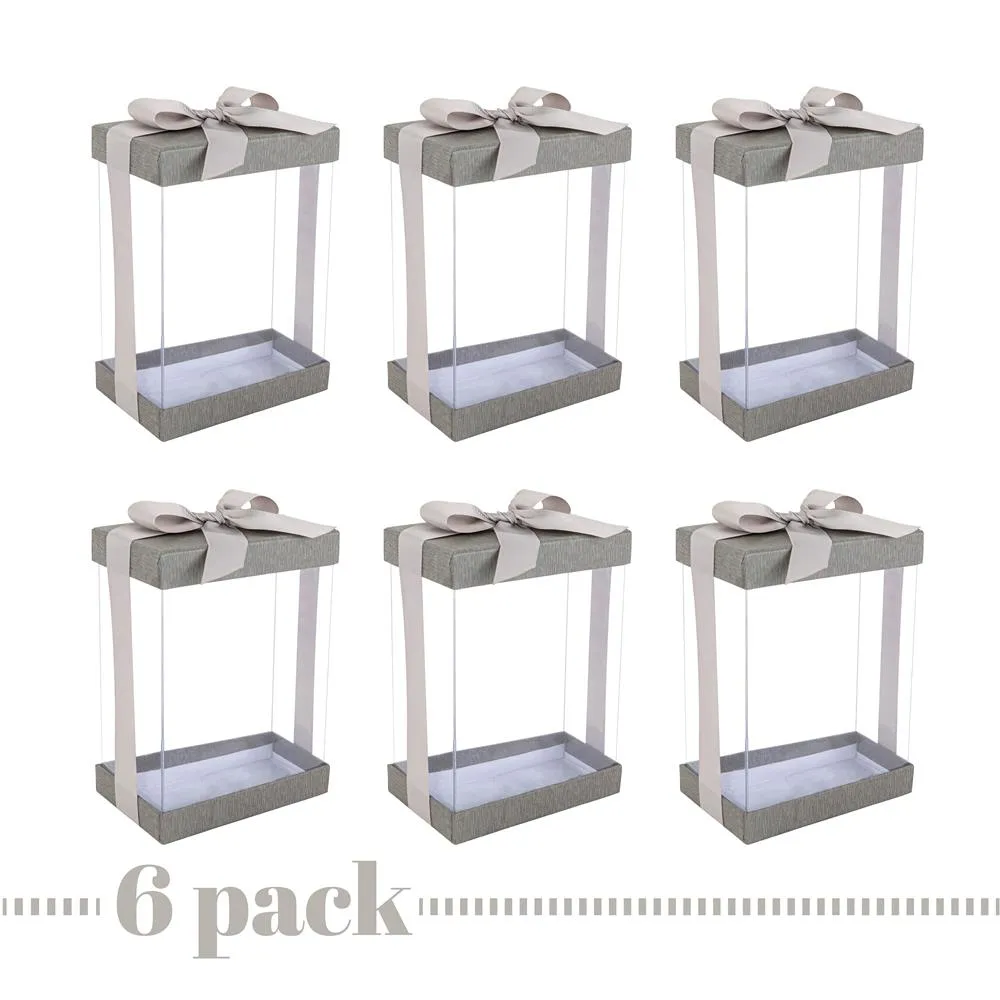 Clear Gift Boxes 6 Pack Bakery Boxes Gray 7x5x3" With Base Lid & Ribbon