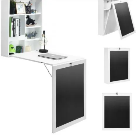 Convertible Wall Mounted Table with A Chalkboard Wall Mounted and Foldable Design Space-Saving Multifunctional Use and Large Storage Space