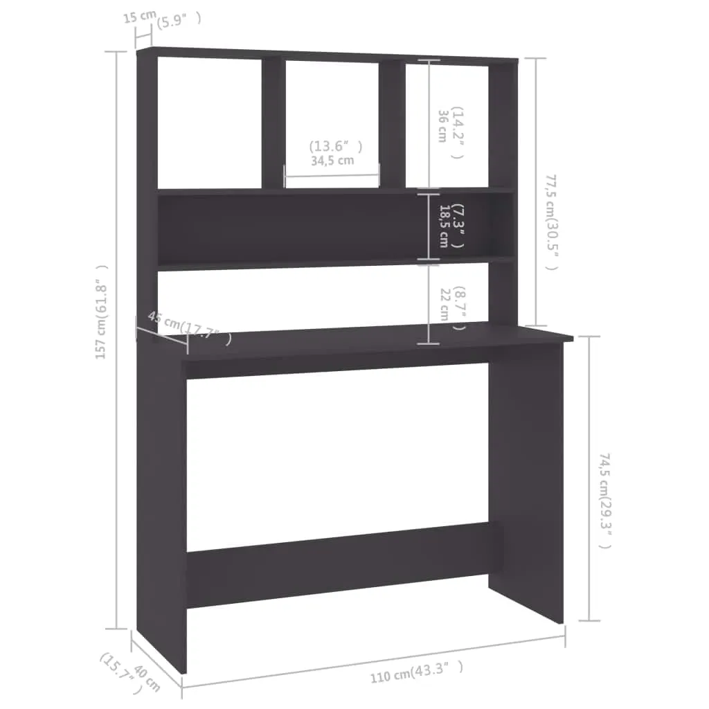 Desk with Shelf Grey 110x45x157 cm Engineered Wood