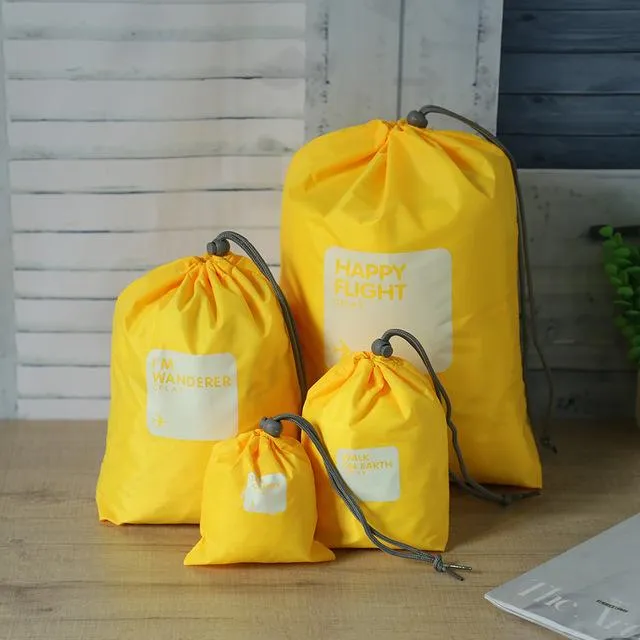 Drawstring Travel Organizers - Yellow - Set of 4