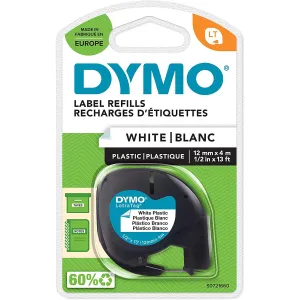 Dymo Letratag Plastic Tape, Self-adhesive, 12 Mm X 4 M Roll, Black Print On White - (DYS0721660)