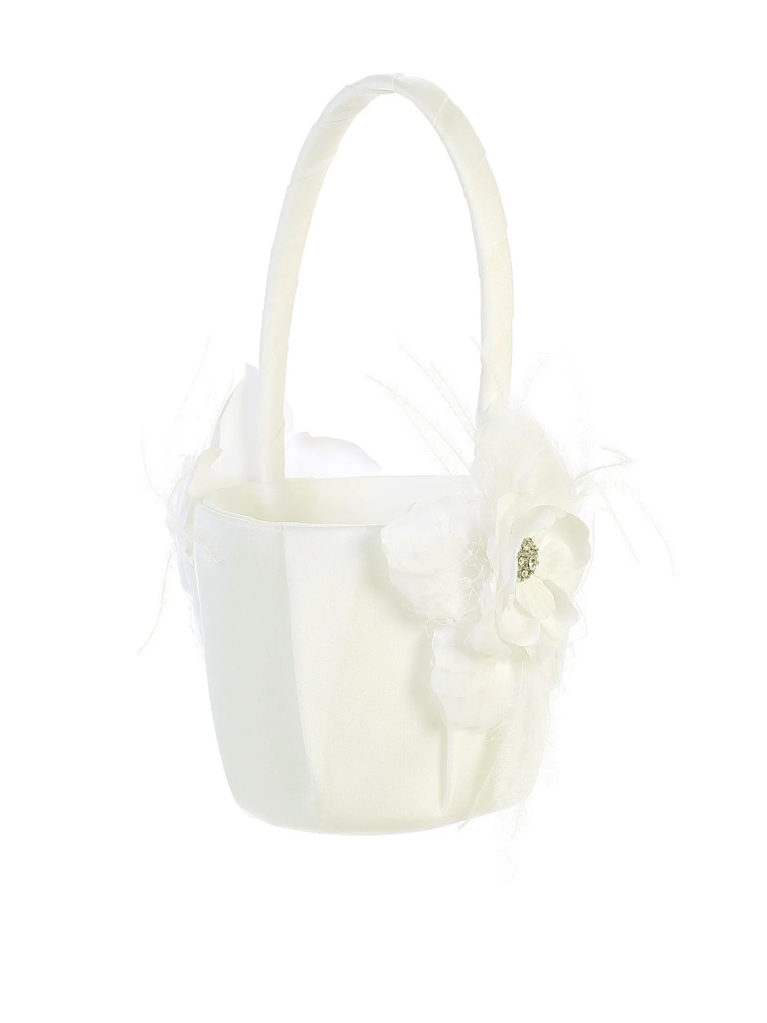 Girls Ivory Flower Feather Accent Stylish Flower Girl Basket