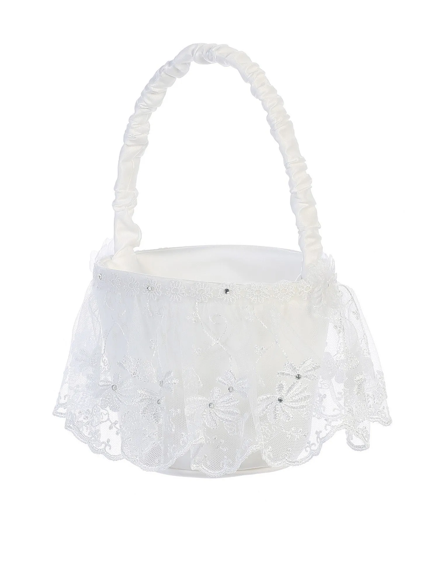 Girls White Lace Embellished Stylish Flower Girl Basket