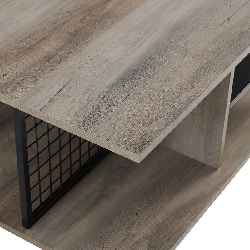 Gray Wash 4 Legs Coffee Table with Storage 360 Degrees of Open Storage for Display Space Provides All the Room you Need your Favorite Games