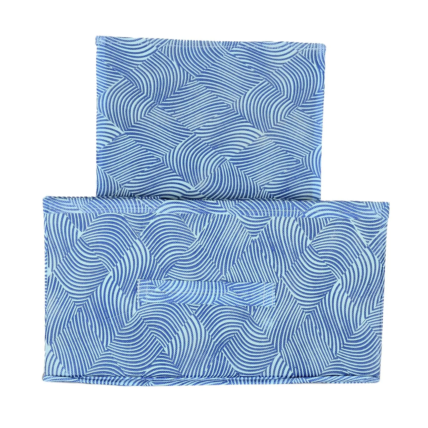 Heart Home Laheriya Print Rectangular Flodable Storage Box|Drawer Storage and Cloth Organizer|Storage Box For Toys|Storage Box Gor Clothes |Set Of 3(Blue)