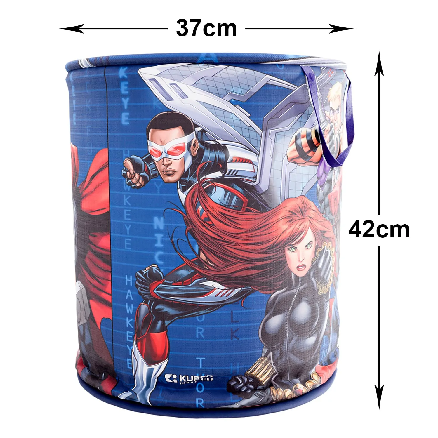 Heart Home Marvel Avengers Print Round Laundry Basket|Polyester Clothes Hamper|Waterproof & Foldable Round Laundry Bag with Handle,45 Ltr.Pack of 2 (Navy Blue)