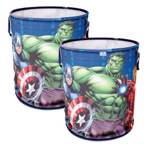 Heart Home Marvel Avengers Print Round Laundry Basket|Polyester Clothes Hamper|Waterproof & Foldable Round Laundry Bag with Handle,45 Ltr.Pack of 2 (Navy Blue)