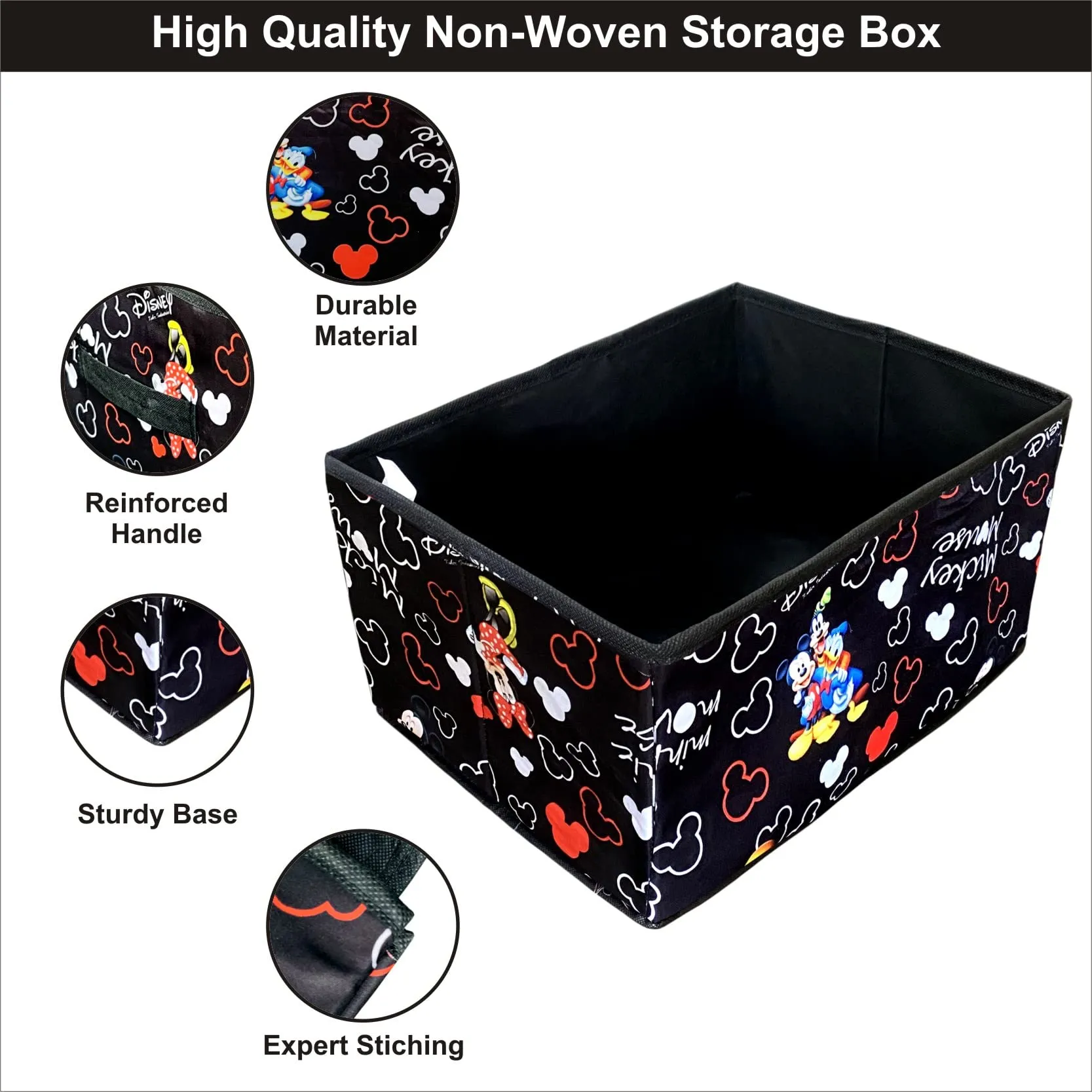 Homestic Disney Print Foldable Storage Box|Drawer Wardrobe Organizer for Clothes| Closet Organizer for clothes, Toys, Books|Sturdy built with Reinforced Handle|Basket Bins Container|Black|