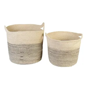 Jute Natural/White Round Basket - Small