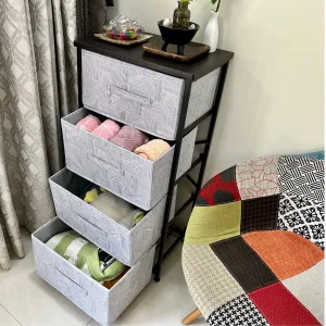 Kawachi 4 Drawer Chest Fabric Storage Organizer Unit for Small Dresser Cloth Drawer Closet Wenge BlackKW97