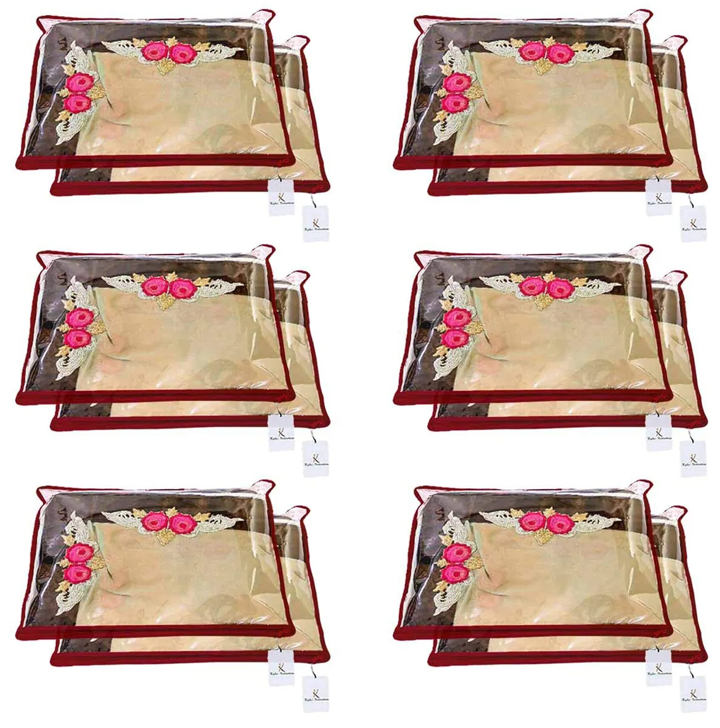 Kuber Industries Clothes Organizer For Wardrobe (Pack of 12) - Single Storage Organizer For Saree | Salwar Suit | Lehenga Chunni - Dress Organizer For Wardrobe - Single Saree Covers With Zip (Maroon)