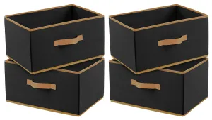 Kuber Industries Foldable Boxes For Storage (Pack of 4) - Multipurpose Storage Organizer For Clothes | Wardrobe | Closet | Toys | Books | Socks - Undergarment Organizer Basket With Handle (Black)