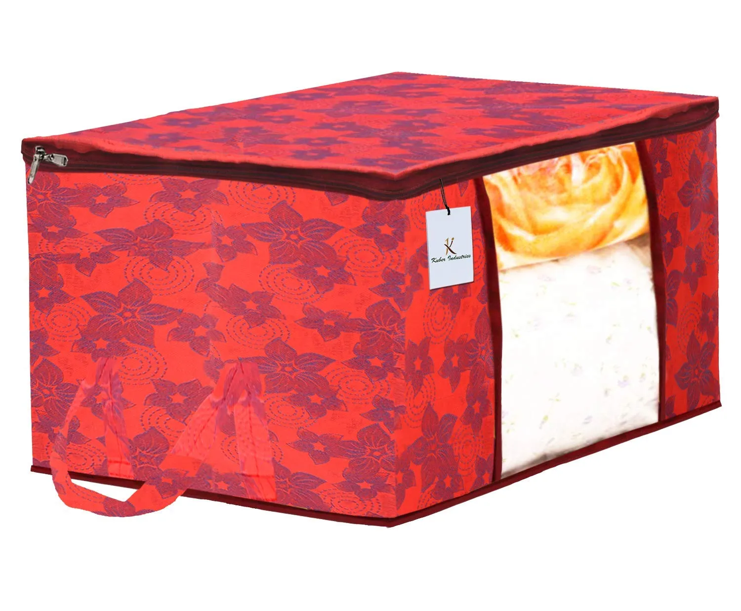 Kuber Industries Metallic Printed Non Woven 3 Pieces Saree Cover and 3 Pieces Underbed Storage Bag, Cloth Organizer for Storage, Blanket Cover Combo Set (Red) -CTKTC038552