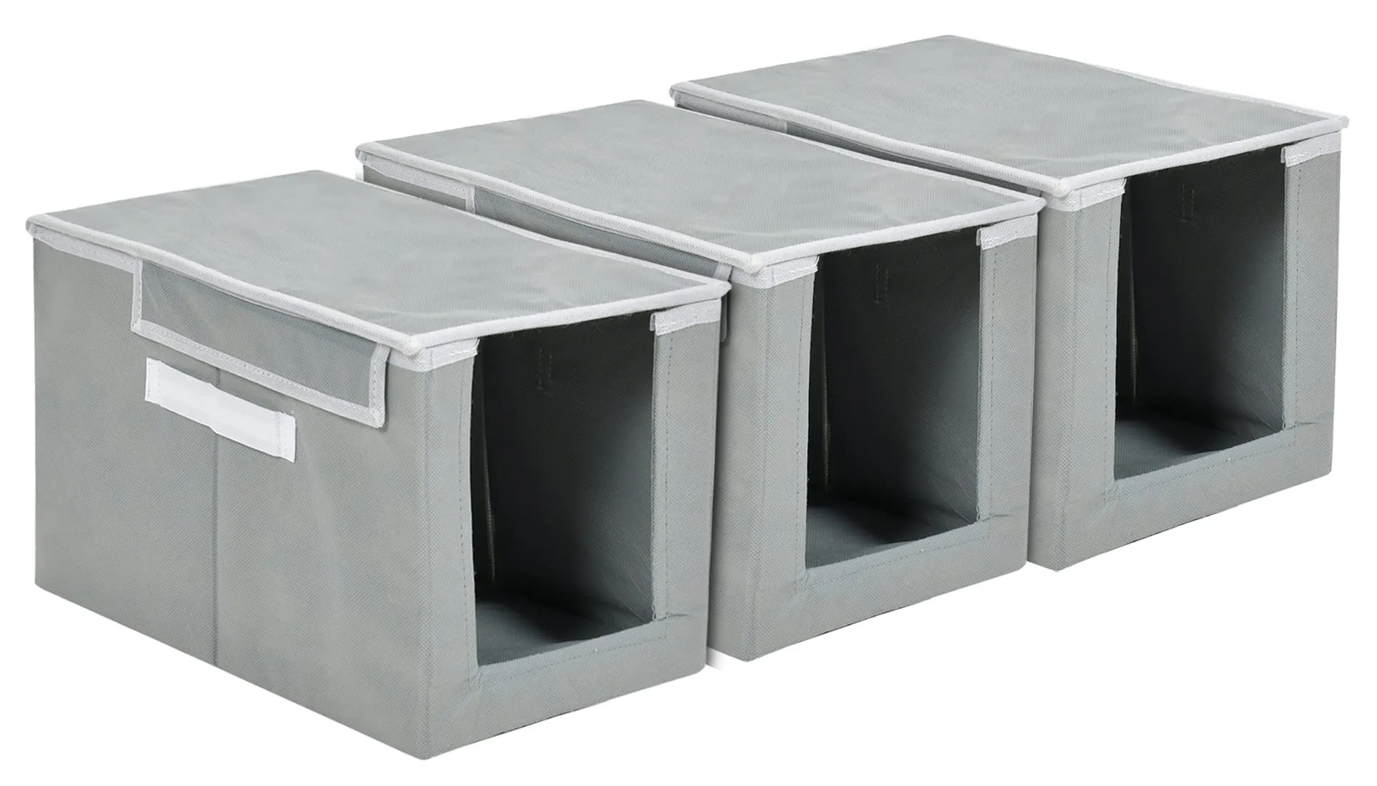 Kuber Industries Non-Woven Cloth Stacker Wardrobe Organizer/Bin With Carrying Handle & Lid- Pack of 3 (Grey)-HS43KUBMART26884