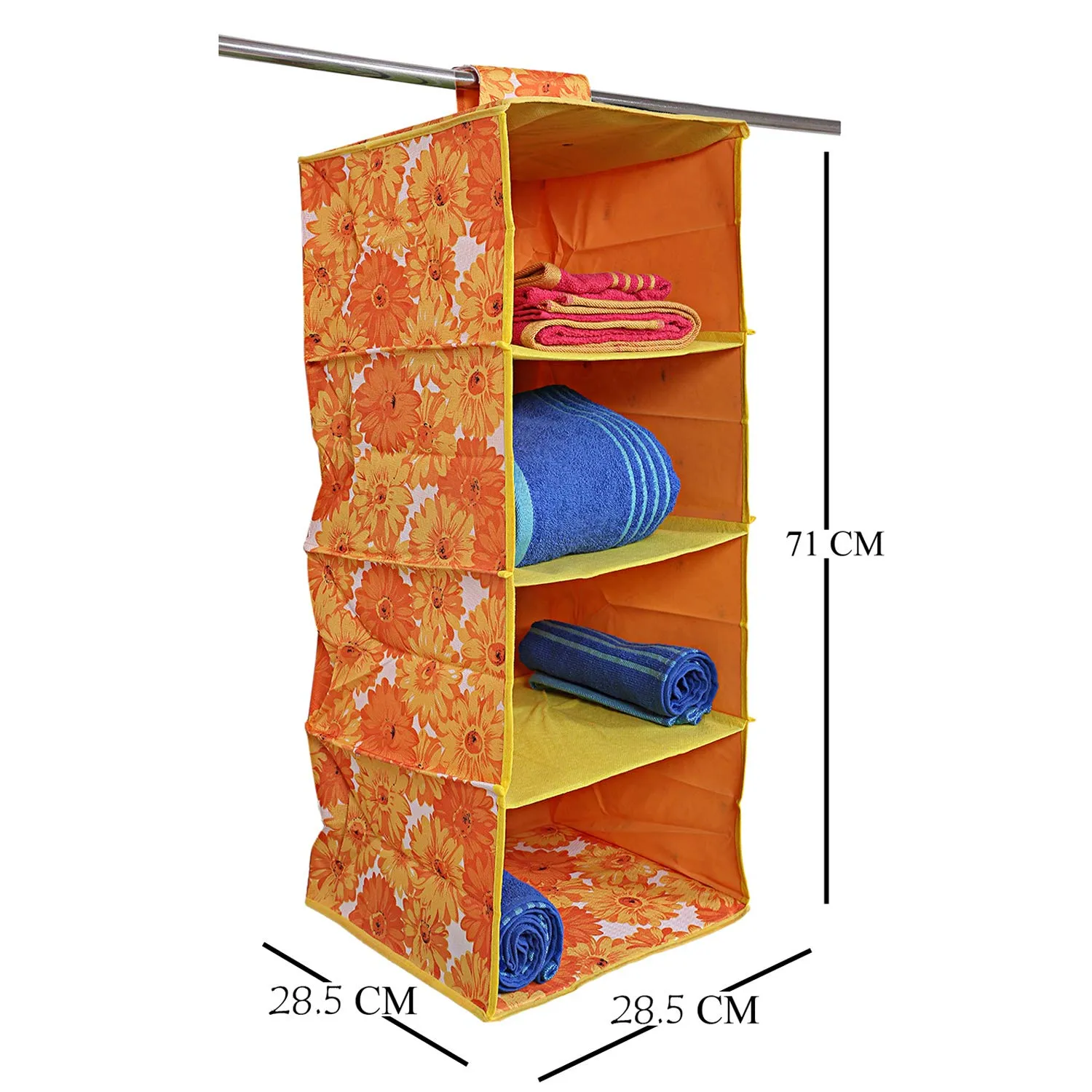 Kuber Industries Rexine Hanging 4 Shelf Wardrobe Organiser (Orange) -CTKTC08709