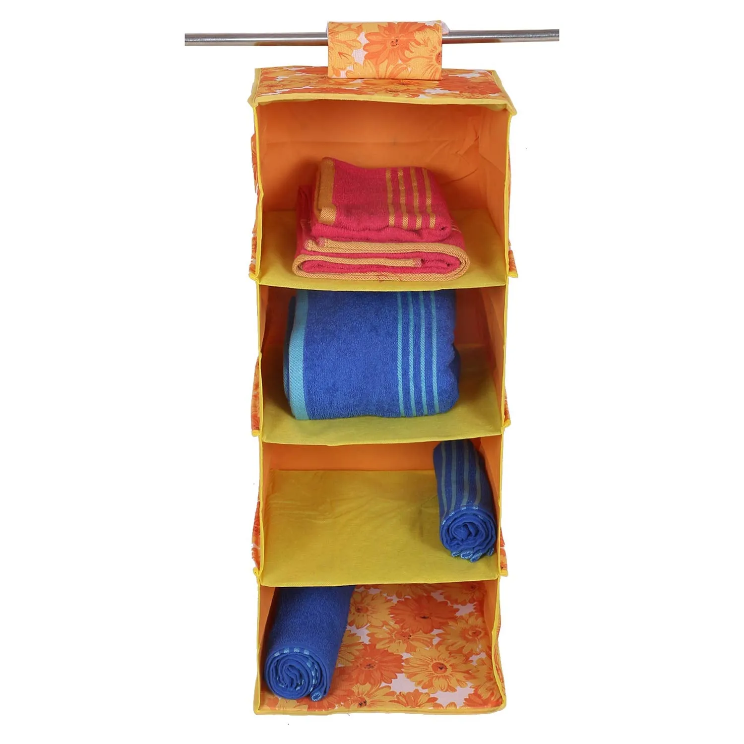 Kuber Industries Rexine Hanging 4 Shelf Wardrobe Organiser (Orange) -CTKTC08709