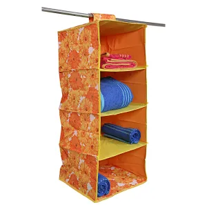 Kuber Industries Rexine Hanging 4 Shelf Wardrobe Organiser (Orange) -CTKTC08709