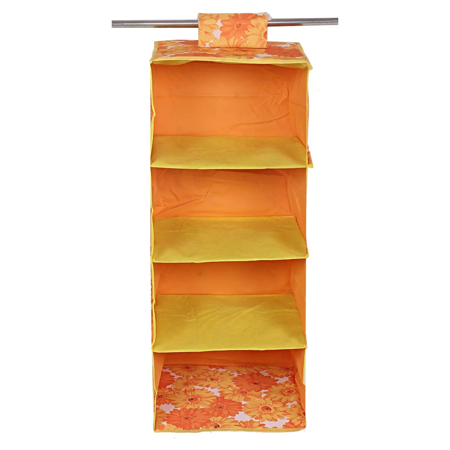 Kuber Industries Rexine Hanging 4 Shelf Wardrobe Organiser (Orange) -CTKTC08709