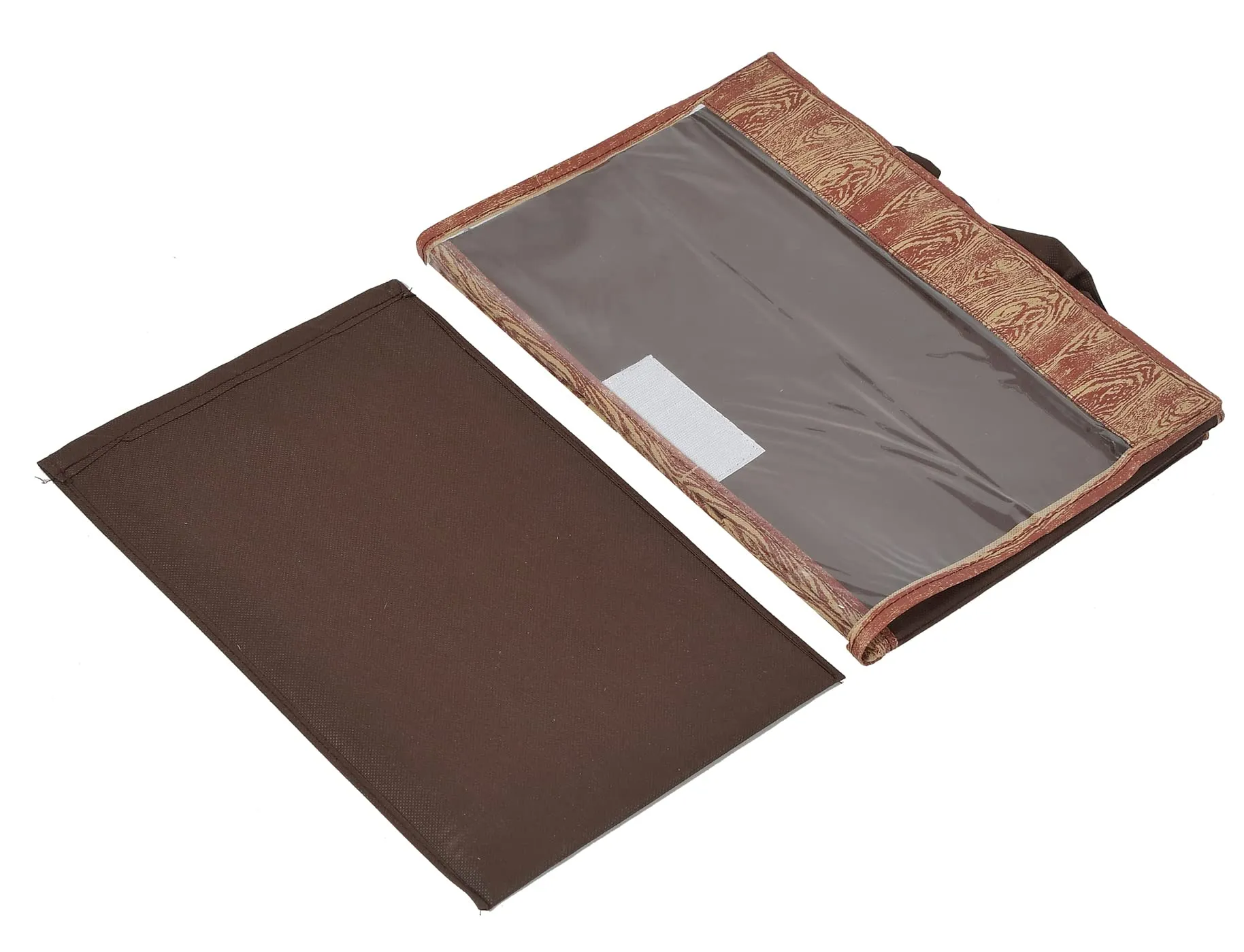 Kuber Industries Wooden Design Foldable Small Non-Woven Storage Box|Tranasparent Lid|Durable Handles|Size 35 x 18 x 22 CM (Brown)-44KM0430, Rectangular