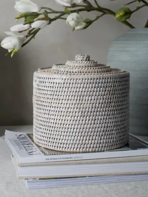 Leith White Rattan Medium Lidded Storage Box