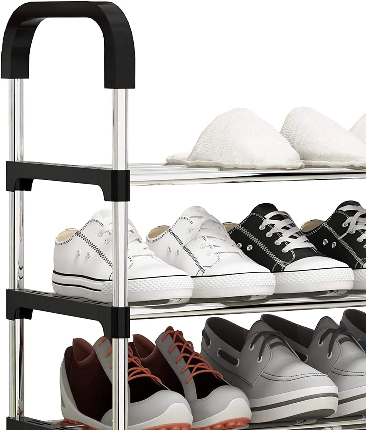 Lukzer 4 Layer Free Standing Stainless Steel Shoe Rack Space Saving Entryway Footwear Holder Storage Organizer Cabinet (88 x 28 x 54cm)